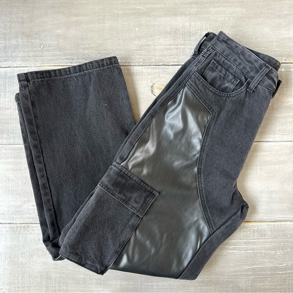 Forever21 Faux Leather + Cotton Cargo Jeans Black 90’s Y2K